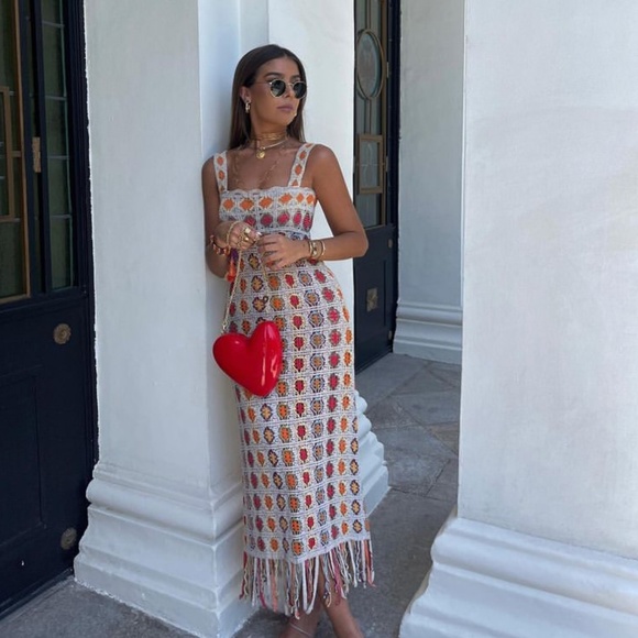 Zara Fringed Openwork Knit Dress 